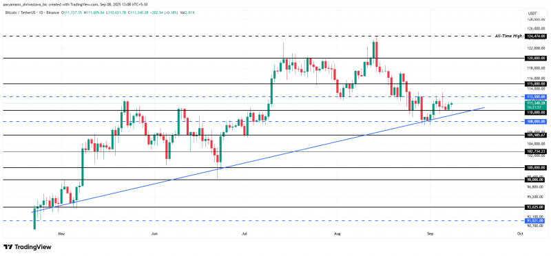 Вот почему биткоин (BTC) может упасть на 8% до $101 000, прежде чем достигнет нового максимума